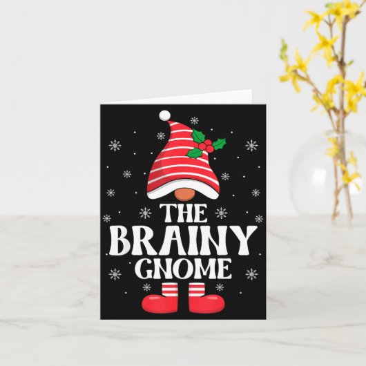 Brainy Gnome Christmas Family Matching Group Funny Kaart (Gele Bloem)