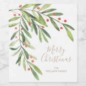 Branch en Berries feestdag kerst Wijn Etiket (Enkel label)