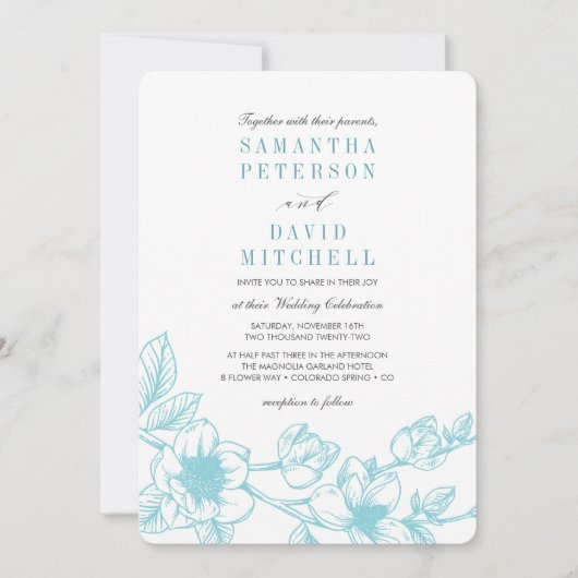 Branch Floral Magnolia | Bleek blauw | Weddenschap Kaart (Voorkant)