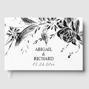 Branch met zwarte en witte bloemen bruiloft gastenboek