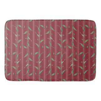 Branch of leaves on red wallpaper shower curtain badmat