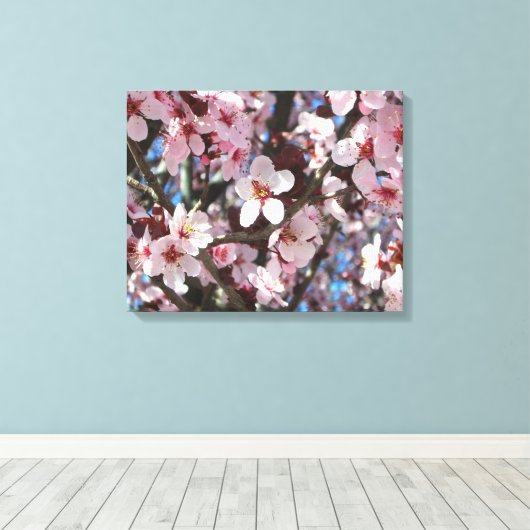 Branch of Pink Blossom Spring Floral Canvas Afdruk (Insitu (Houten vloer))