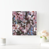 Branch of Pink Blossom Spring Floral Vierkante Klok (Huis)