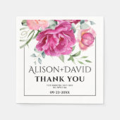 Branch, roze rozenbloemen en typografie bruiloft servet (Voorkant)