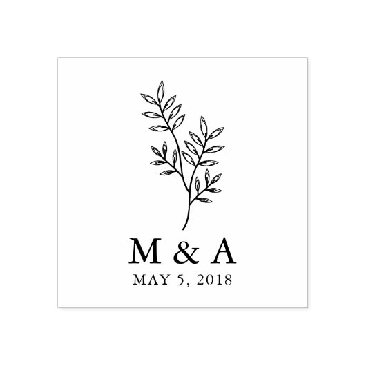 Branch Rustic Rubber Stamp Wedding Monogram Rubberstempel (Afrduk)