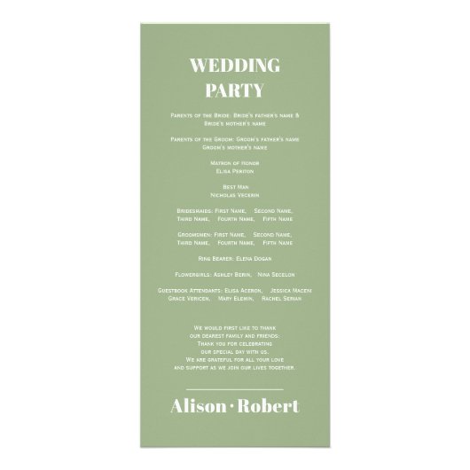 Branch with peach roses sage wedding program reclamekaart (Achterkant)