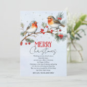 Branch with robin birds and berries Christmas Feestdagenkaart (Staand voorkant)