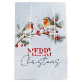 Branch with robin birds and berries Christmas Medium Cadeauzakje (Achterkant)