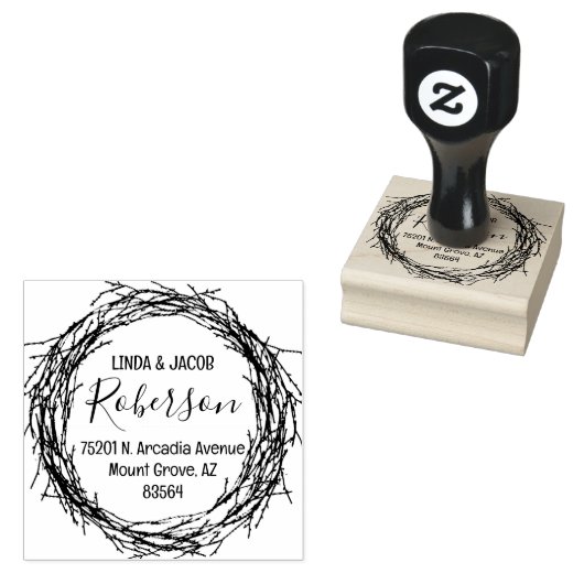 Branch Wreath Couple Return-adres Rubberstempel (Gestempeld)