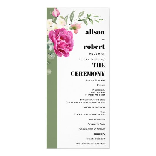 Branche avec fleurs roses programme de mariage sau (Devant)