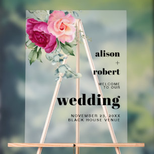 Branche avec rose rose gelé mariage WELCOME