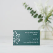 Branche blanche sur le carte de visite turquoise (Debout devant)
