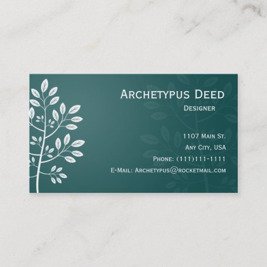Branche blanche sur le carte de visite turquoise (Devant)