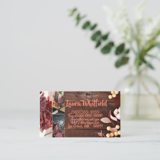 Branche de coton carte de visite sur tem de bois f (Debout devant)