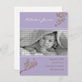 Branche de Faire-part de naissance pourpre de bébé (Devant / Derrière)