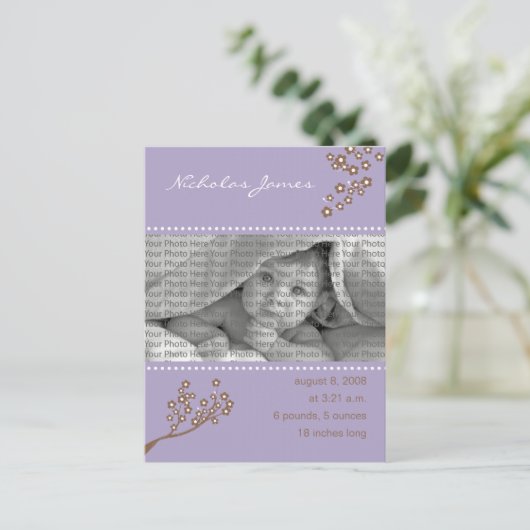 Branche de Faire-part de naissance pourpre de bébé (Debout devant)