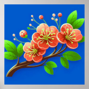 🌸 Branche de Fleur Rose Décoration Murale Poster