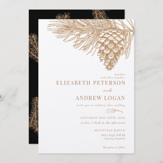 Branche de pin | Faire-part de mariage des forêts  (Devant / Derrière)