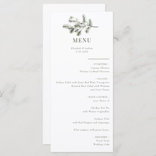 Branche de pin | Forêt d'hiver | Menu Mariage (Devant / Derrière)