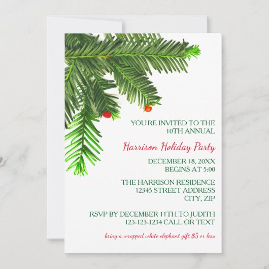 Branche de pin - Invitation à la fête de Noël (Devant)