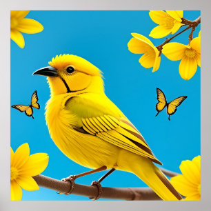 🐦 Branche d'oiseau chanteur jaune Art mural Cadea