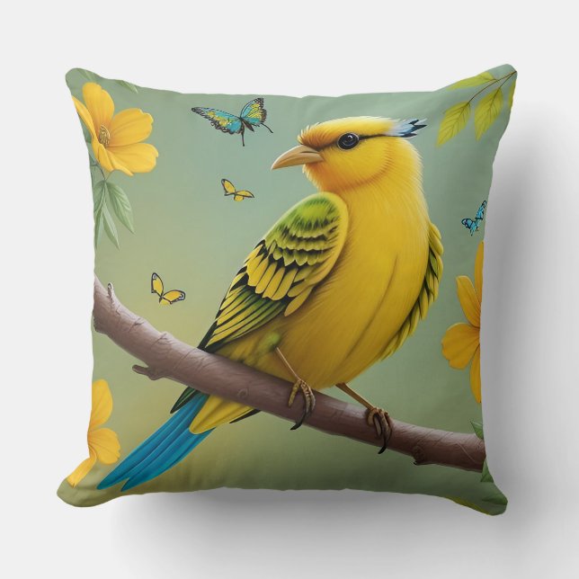 Branche d'oiseau jaune Coussin Accent de décoratio (Recto)