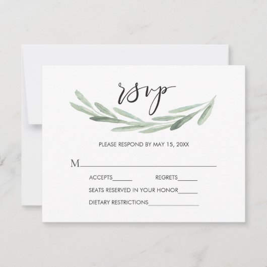 Branche d'olive verte rustique simple Mariage RSVP (Devant)