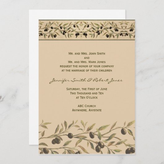 Branche d'olivier : Une Faire-part de mariage tact (Devant / Derrière)
