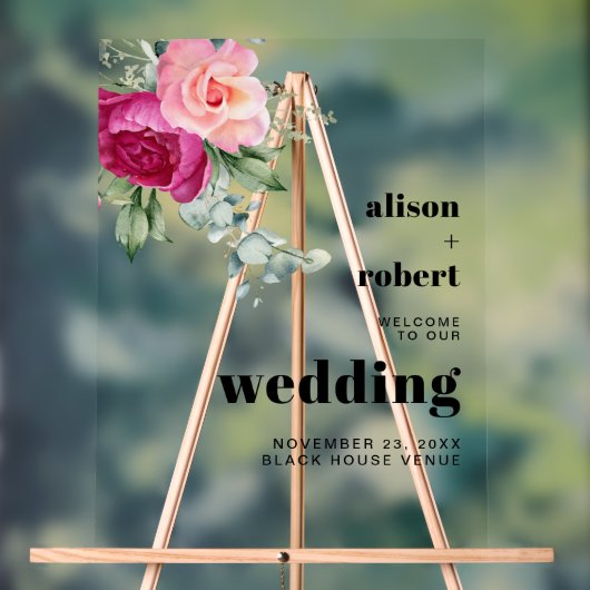 Branche Eucalyptus avec roses roses rose mariage B (Neutre)