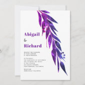 Branche Eucalyptus en faire-part de mariage violet (Devant)