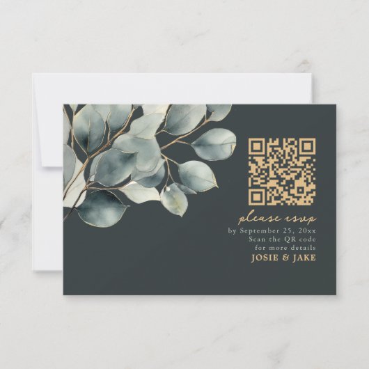 Branche Eucalyptus, mariage vert QR Code rsvp (Devant)