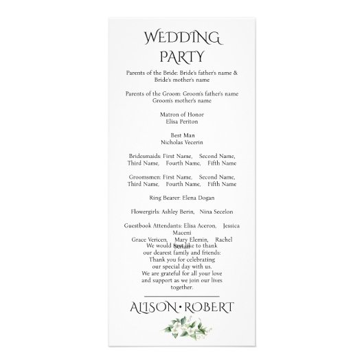 Branche Eucalyptus, programme de mariage de fleurs (Dos)