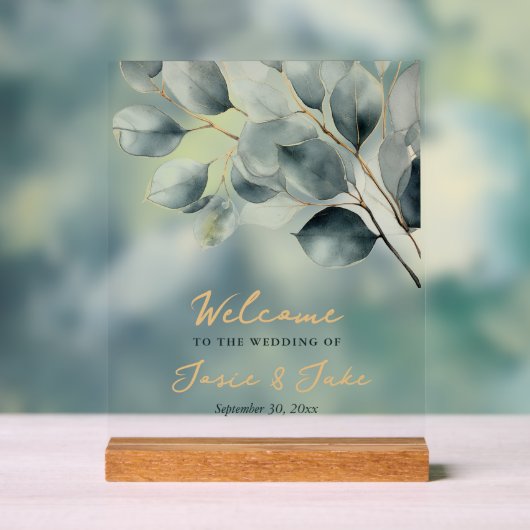 Branche Eucalyptus signe d'accueil vert et or (Neutre)