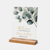 Branche Eucalyptus signe d'accueil vert et or (Angle)