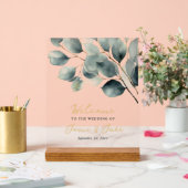 Branche Eucalyptus signe d'accueil vert et or (Mariage)