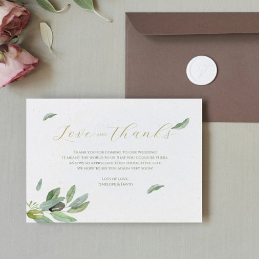 Branche Feuille Toscane moderne - Carte de remerci