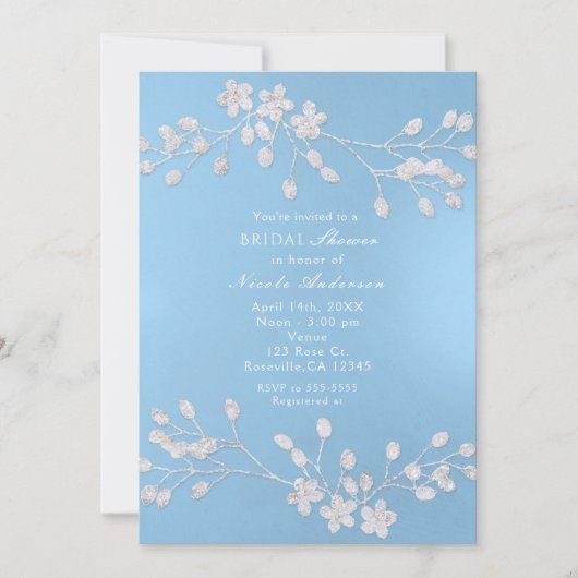 Branche Florale Bleue Douche nuptiale Invitations (Devant)