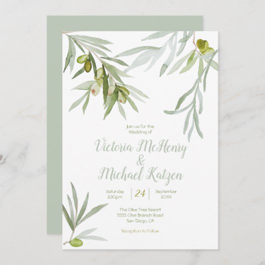 Branche italienne d'olivier Invitations de mariage (Devant / Derrière)