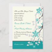 Branche Magnolia faire-part de mariage turquoise (Devant)