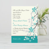 Branche Magnolia faire-part de mariage turquoise (Debout devant)