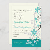 Branche Magnolia faire-part de mariage turquoise (Devant / Derrière)