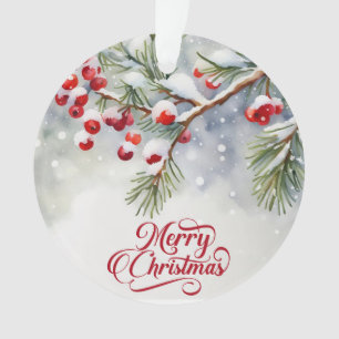 Branche verte avec baies rouges Joyeux Noël