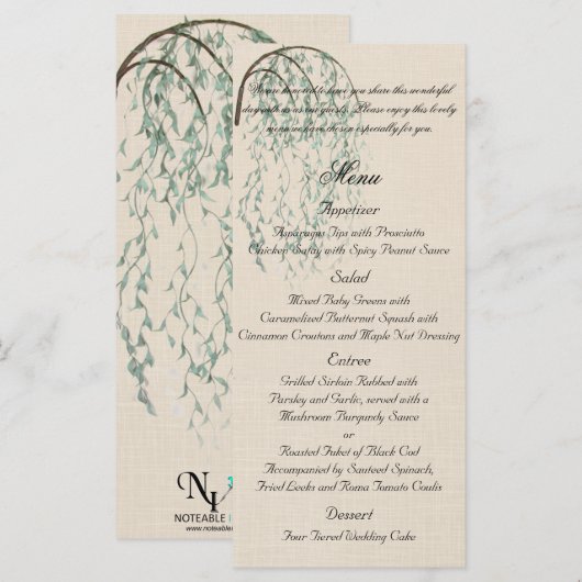 Branche Willow sur le menu Mariage Linen (Devant / Derrière)