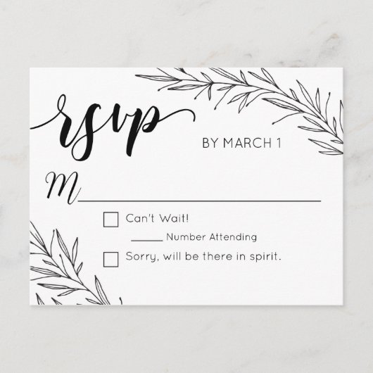Branches à main dessinées Mariage carte postale RS (Devant)