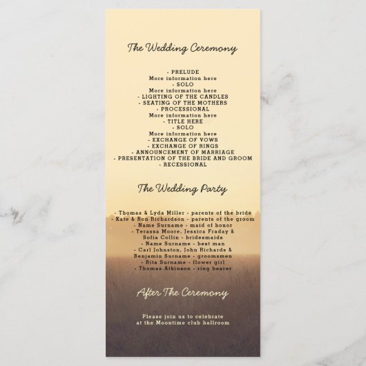 Branches Arbres Soirée d'été Programmes de mariage (Dos)