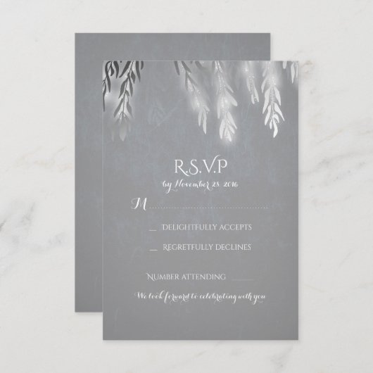 Branches Argent Willow Tree Mariage Cartes RSVP (Devant / Derrière)