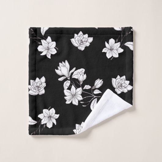 Branches blanches de Magnolia sur noir (Gant de toilette)