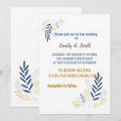 Branches bleu or Invitations de mariage (Devant / Derrière)