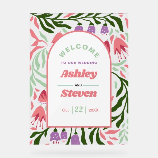 Branches boho rétro avec fleurs bienvenue mariage (Recto)