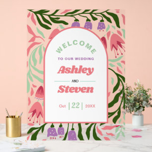 Branches boho rétro avec fleurs bienvenue mariage